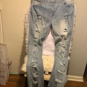 Trendy Distressed Light‎ Blue Boyfriend Jeans